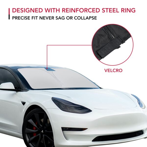 Zloženo senčilo za vetrobransko steklo za Tesla Model 3 in Model Y v prtljažniku